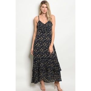 Sleeveless V-neck floral print ruffled dress